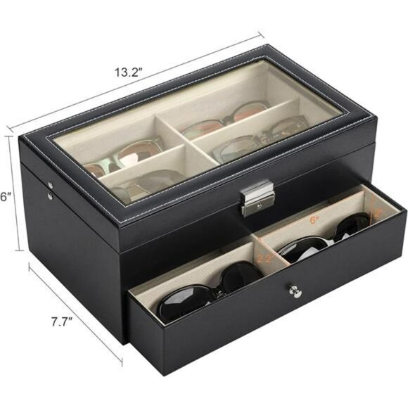 Sunglasses Display Case Organizer Box 12 Slot Eyewear Watch Jewelry Storage - Picture 4 of 7